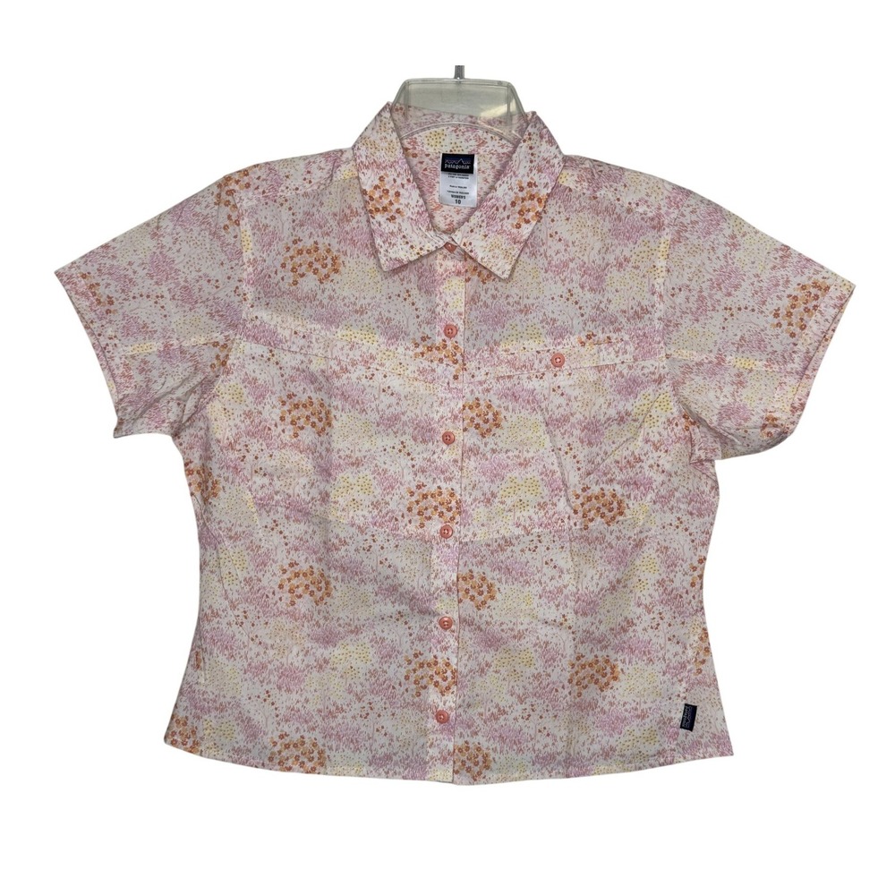 Patagonia Button Front Shirt Womens 10 Pink Floral Excellent Boxy Hiking Top